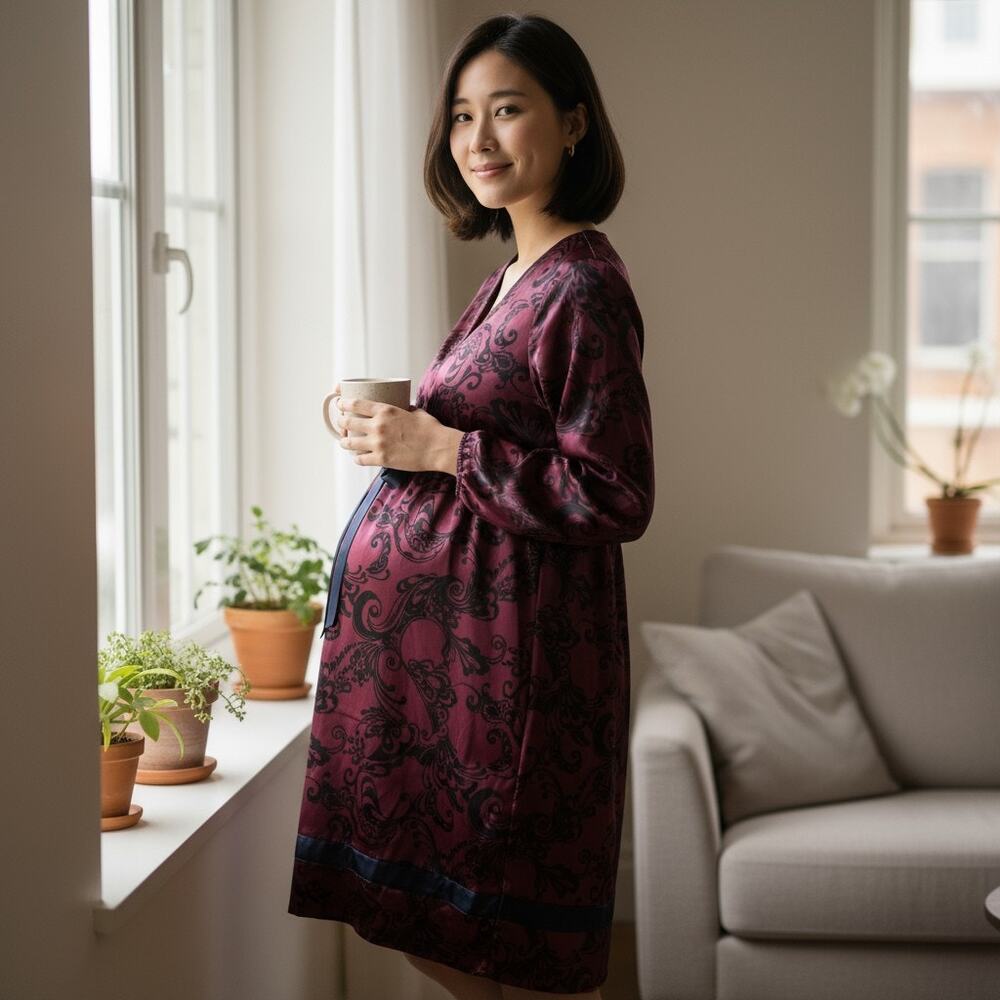 Everly Grey Sarah Maternity Dress Magenta Swirl Size Small NWT Empire Waist
